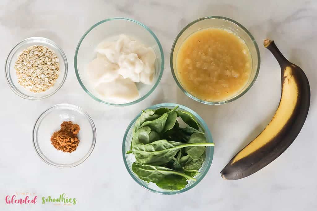 Ingredients For A Green Apple Smoothie Bowl Laid Out