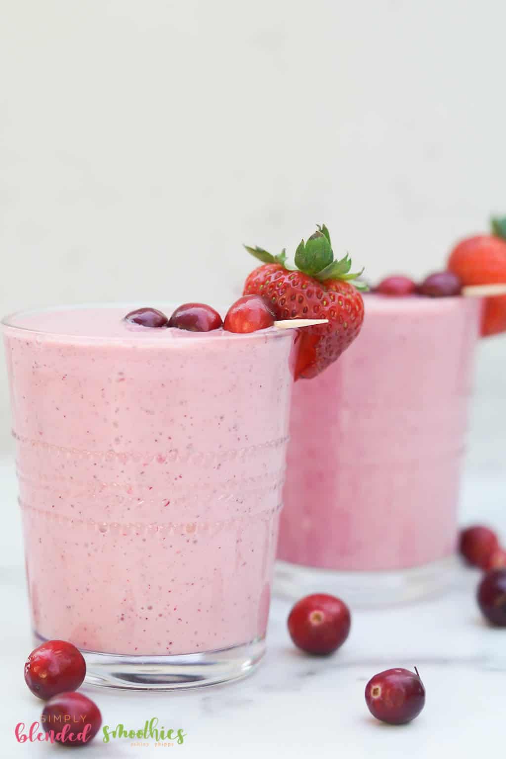 Two Cranberry Truffle Smoothies With Cranberries And Strawberries