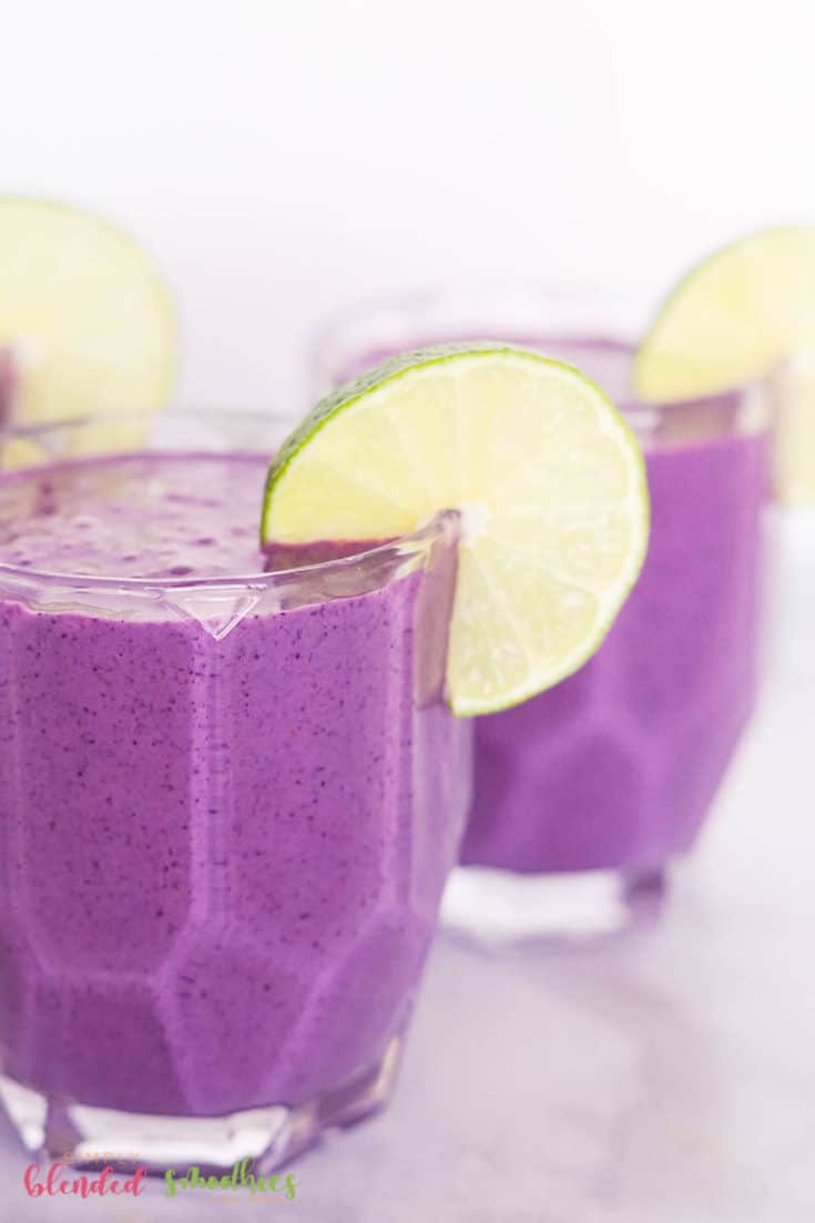 Smoothie Made With Blueberries And Banana With A Splash Of Lime