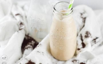 coffee smoothie in glass milk container